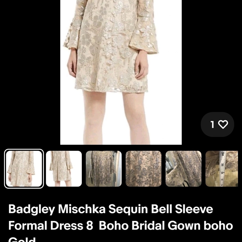 Badgley Mischka Ivory and Silver Floral Lace Wedding Dress - Picture 7 of 8